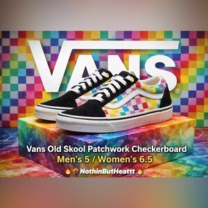 Vans Old Skool Patchwork Checkerboard Sneakers Black Multi Women’s 6.5